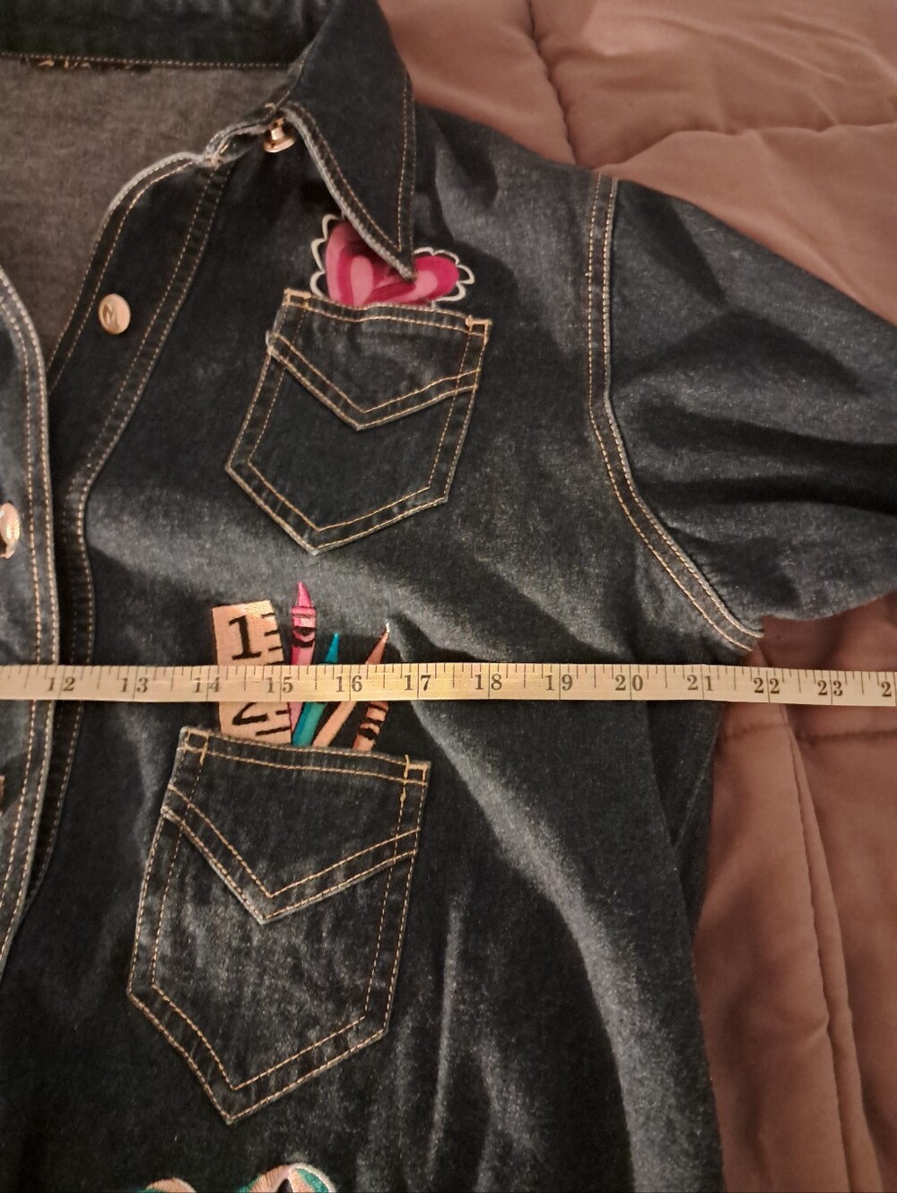 Vtg Y2k Embroidered Denim Jacket Large L Teacher Educator Retro Preppy - Picture 5 of 7
